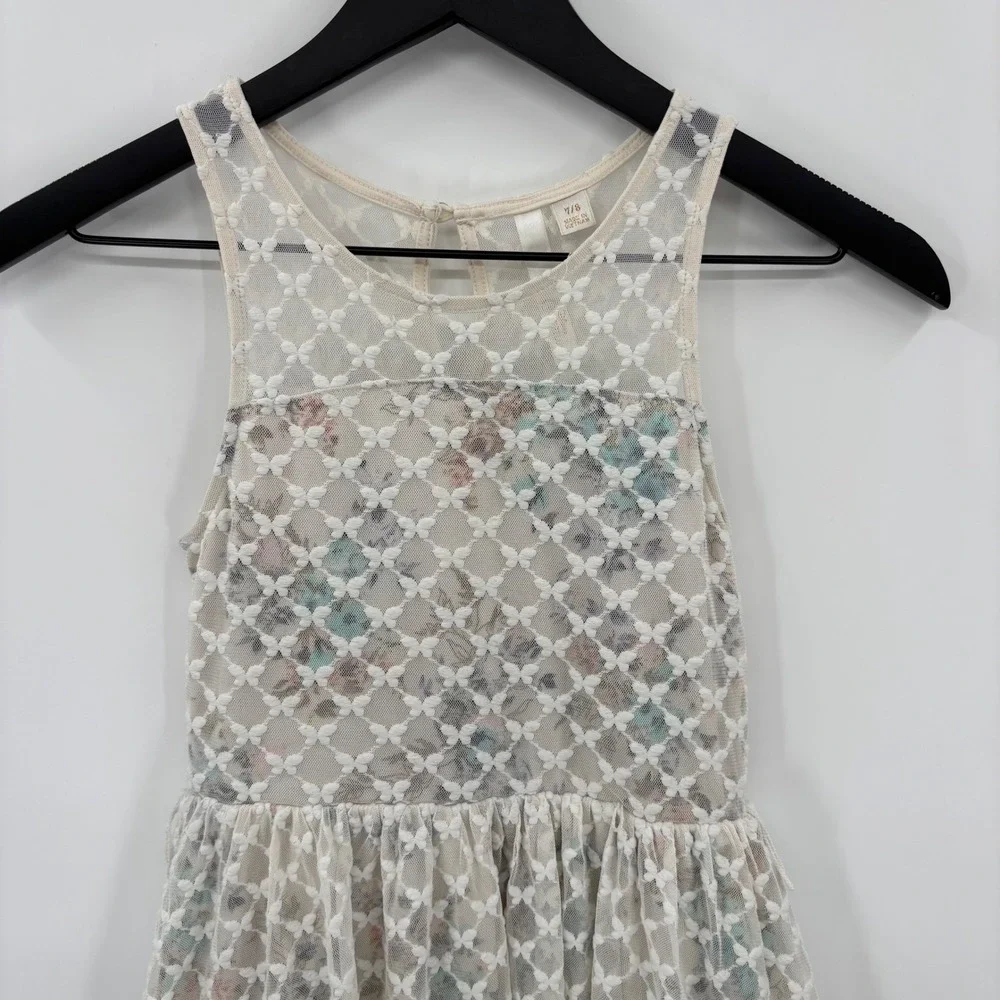 Disney Cinderella Dress Kids 7/8 White Butterfly Mesh Floral Party Fairycore